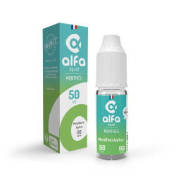 Flacon de 10 ml d'e-liquide Menthocalyptus de la gamme Alfaliquid 50/50