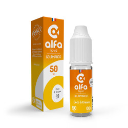 Flacon de 10 ml d'e-liquide Coco & Cream de la gamme Alfaliquid 50/50