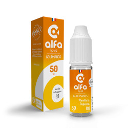 Flacon de 10 ml d'e-liquide Vanilla & popcorn de la gamme Alfaliquid 50/50