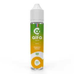 Flacon de 50 ml d'e-liquide Mangue Pêche de la gamme Alfaliquid Shake and Vape