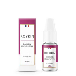 Flacon de 10 ml d'e-liquide Passion Pêche Litchi de la marque Roykin