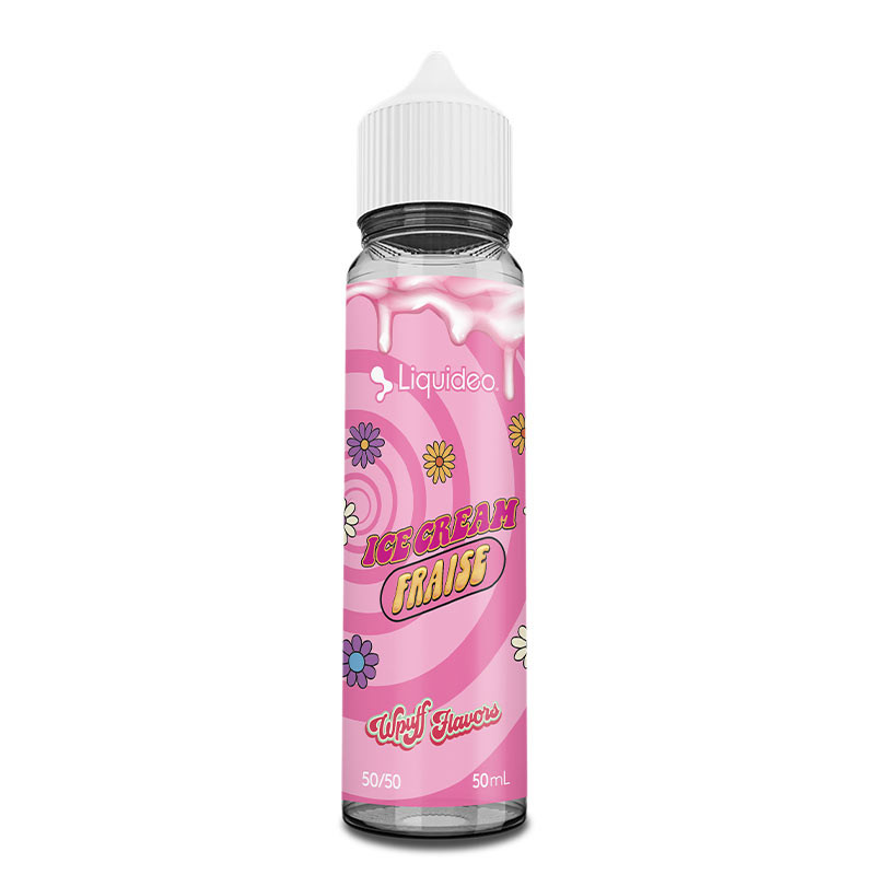 Flacon de 50 ml d'e-liquide Ice Cream Fraise de la gamme Liquideo