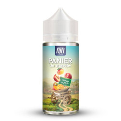 Flacon de 100 ml d'e-liquide Mangue et Pêche de la gamme Panier du Marché