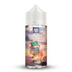 Flacon de 100 ml d'e-liquide Myrtille Grenade et Fraise de la gamme Panier du Marché