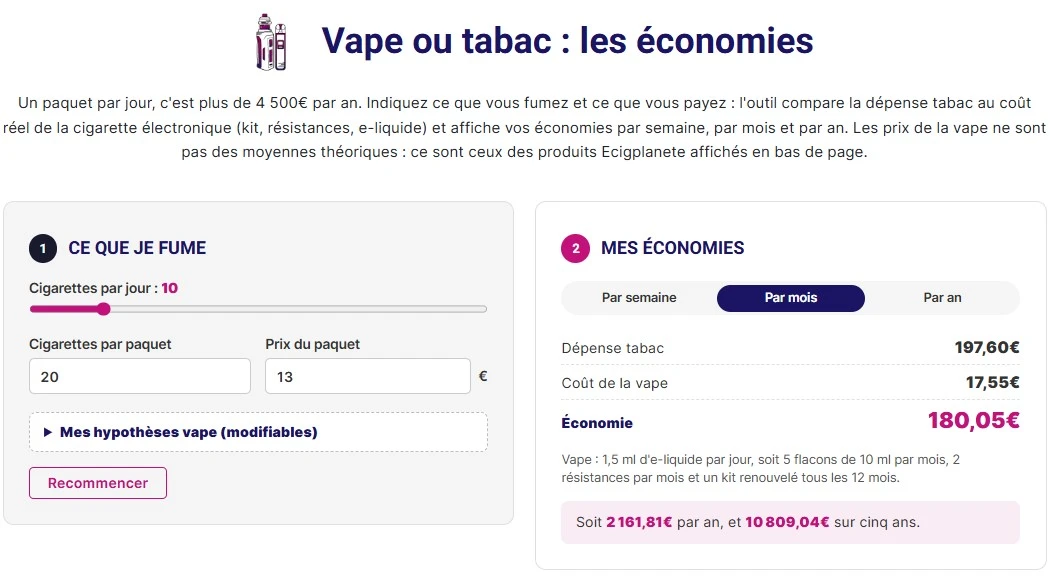 combien ça coûte une cigarette électronique