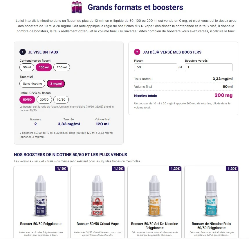 e-liquide grand format avec nicotine